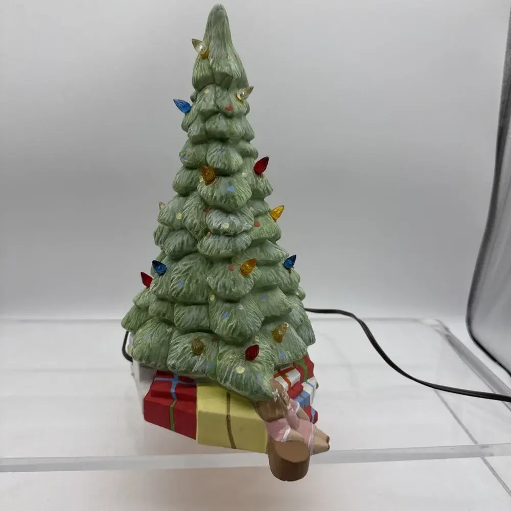 Ceramic Christmas Tree - Presents, Teddy, Doll Below Tree - Read